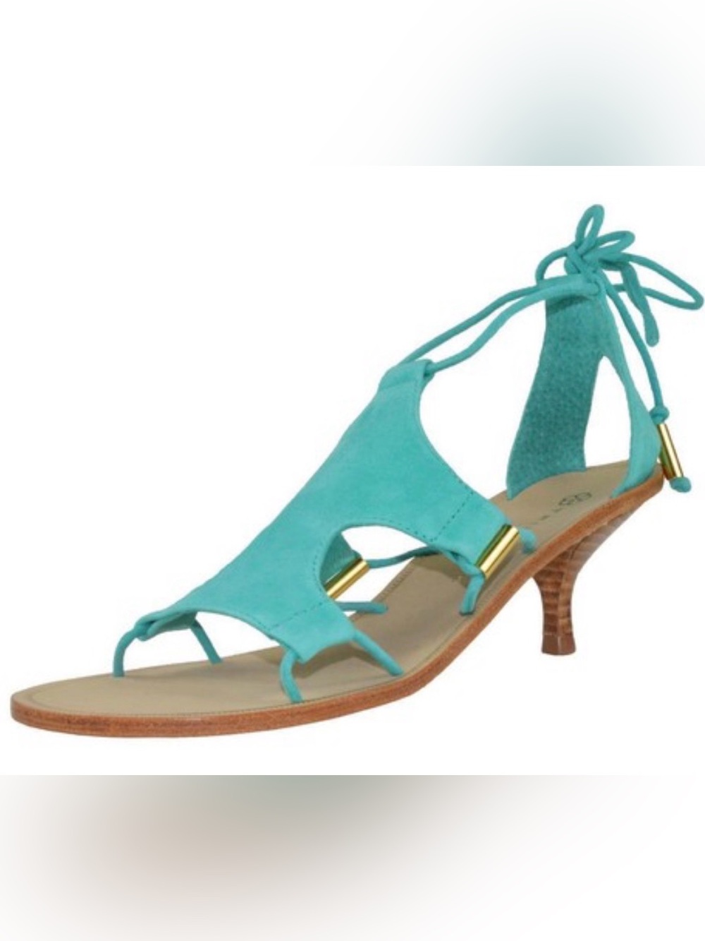 Trina Turk Evelyn Turquoise Suede Kitten Heel Lace Up Gladiator Sandals 6 1/2